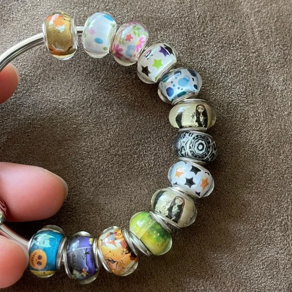 Authentic Pandora Bangle Heart Clasp Bracelet w/ 15 Charms Jewelry